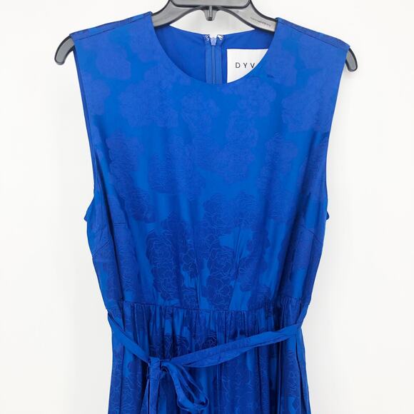 Dyvna Womens Floral Shift Midi Dress Large Cobalt Blue Sleeveless Tie Waist NWT - Picture 3 of 10